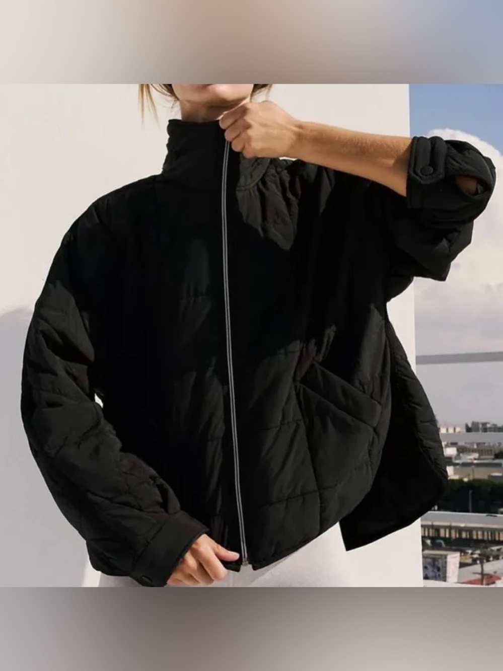 Free People Black Quilted Zip-Up Jacket